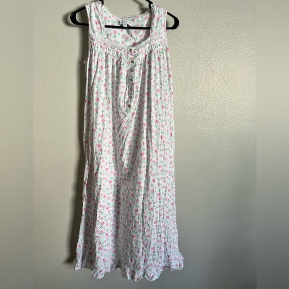 Eileen West Pink Floral Lace Cotton Chemise Nightgown S - Picture 3 of 7